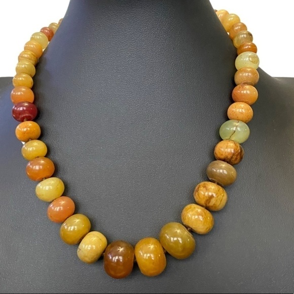 Yellow, red ,brown, cherry creek jasper heavy large beaded with sterling clasp - Picture 1 of 8